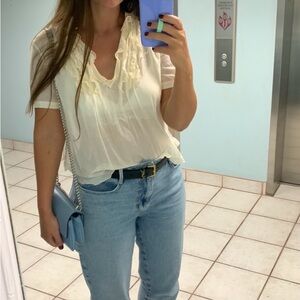 Vintage Sheer Ruffle Blouse Cream Ivory Romantic Boho Top Size Medium